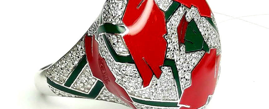 Дизайнерское кольцо с бриллиантами и маками